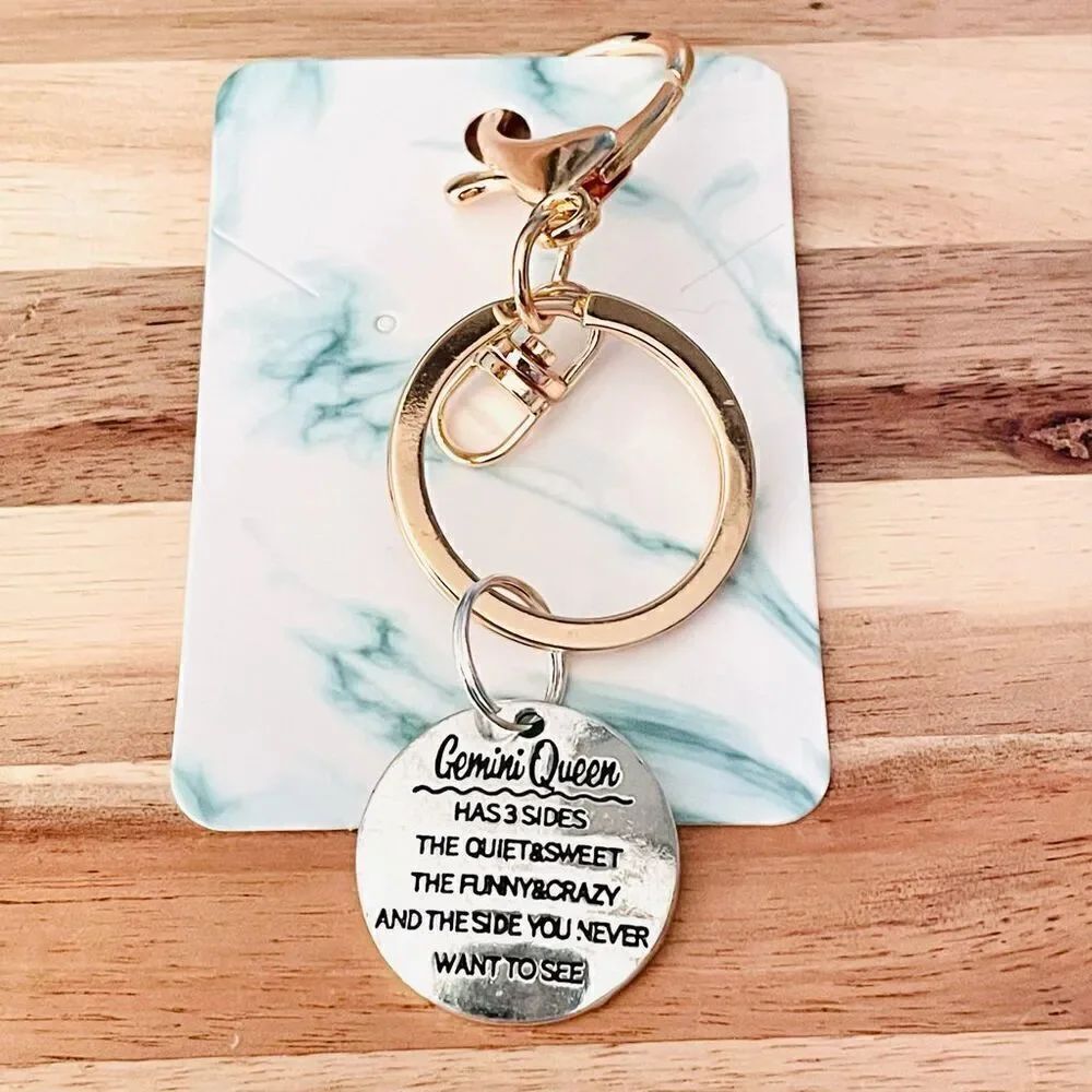 NWT Gemini Queen Gold Silver Funny Graphic Lobster Clasp Keyholder,Keychain, Key